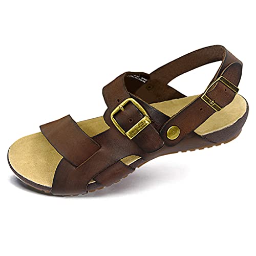 Harssidanzar Herren Ledersandalen Knöchelriemensandalen GM205EU,Braun, größe 40 von Harssidanzar