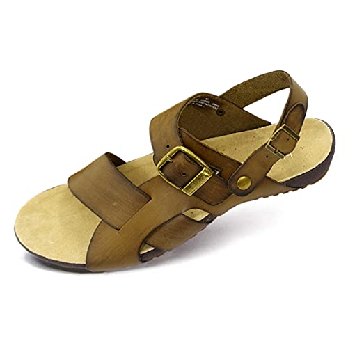 Harssidanzar Herren Ledersandalen Knöchelriemensandalen GM205EU, Khaki, Größe 39 von Harssidanzar