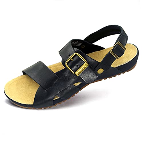 Harssidanzar Herren Ledersandalen Knöchelriemensandalen GM205EU,Schwarz,Größe 39 von Harssidanzar