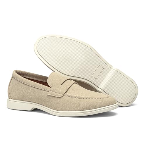 Harssidanzar Herren Loafers Casual Slip On Schuhe Weiches Kleid Loafers für Männer Leichtgewicht Driving Boot Schuhe KM313EU,Beige,Size 41 von Harssidanzar