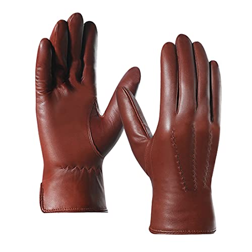 Harssidanzar Herren Italienische Schaffell Lederhandschuhe Vintage Finished Cashmere Gefüttert Aktualisierung,Brandy, L von Harssidanzar