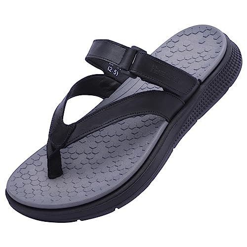 Harssidanzar Herren Mode Flip Flops Leichtes Slip Auf String Hausschuhe Sandalen Mit Outdoor/Indoor Sommer Strand KM225EU,Schwarz, Größe 41 von Harssidanzar