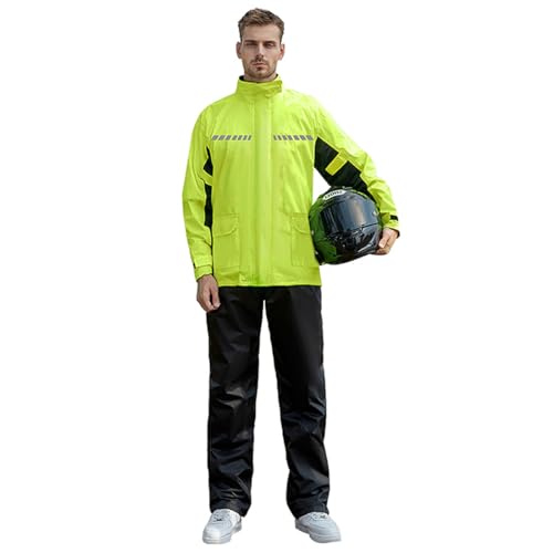 Harssidanzar Herren Motorrad Regenanzug Set Leichte Outdoor Regenjacke Regenhose mit reflektierenden Streifen für Angeln Radfahren SM301EU,Gelb,Größe M von Harssidanzar