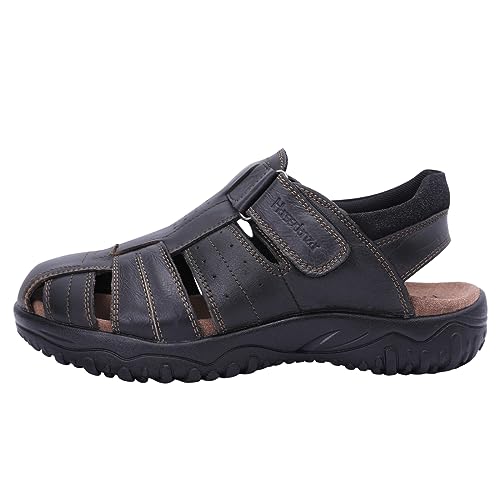 Harssidanzar Herren Sandalen,Sommer echtes Leder geschlossene Zehe Fischer Outdoor Wandern Sportschuhe Breite verstellbare wasserdichte Bogenstütze KM226EU,Schwarz, Größe 40 von Harssidanzar