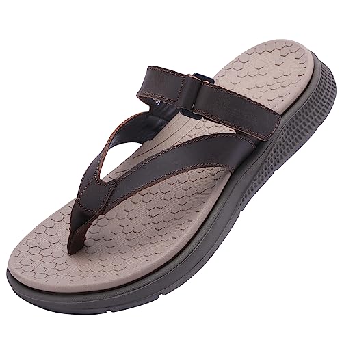 Harssidanzar Herren Sandalen Flip Flops Zehensandalen Leichtes Slip Auf String Hausschuhe Sandalen Mit Outdoor/Indoor Sommer Strand KM225EU,Braun,Größe 41 von Harssidanzar