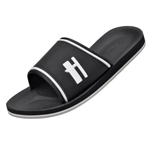 Harssidanzar Herren Slide Sandalen Open Toe Sandalen mit weichem leichten Bogen Unterstützung Fußbett KM231EU,Schwarz,Größe 41 von Harssidanzar