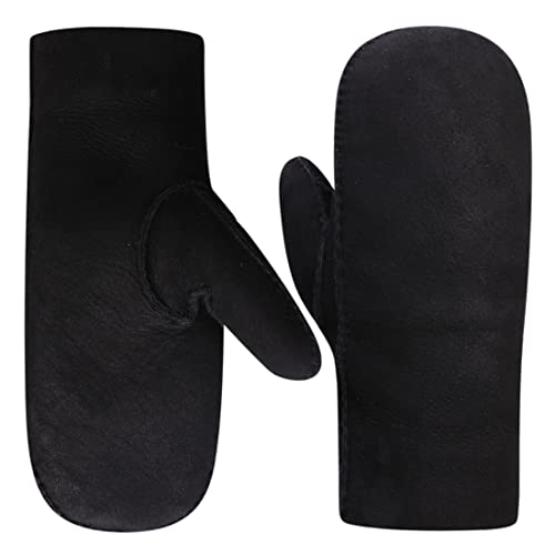 Harssidanzar Herren Winter Fäustlinge,Warme echte Wildleder Lammfell Shearling Fäustlinge Handschuhe KM044EU,Schwarz,Größe L von Harssidanzar