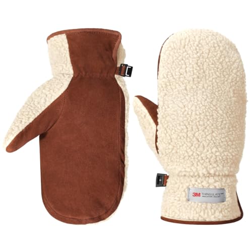 Harssidanzar Herren Winter Fäustlinge Outdoor Handschuhe Fäustlinge Lederhandschuhe SM040EU,Beige/Hellbraun,Größe L von Harssidanzar