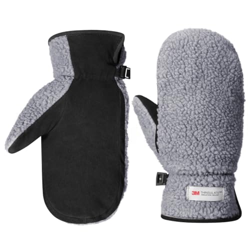 Harssidanzar Herren Winter Fäustlinge Outdoor Handschuhe Fäustlinge Lederhandschuhe SM040EU,Grau/Schwarz,Größe S von Harssidanzar