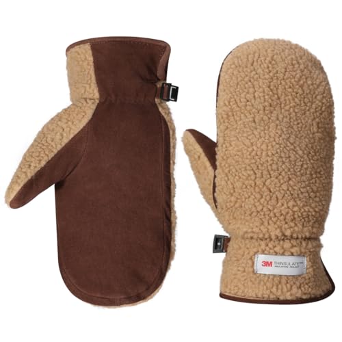 Harssidanzar Herren Winter Fäustlinge Outdoor Handschuhe Fäustlinge Lederhandschuhe SM040EU,Kamel/Dunkelbraun,Größe S von Harssidanzar