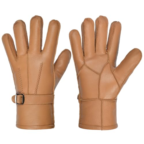 Harssidanzar Herren Winter Lederhandschuhe Weiches Shearling gefüttert Thermal SM042EU,Kamel,Größe M von Harssidanzar