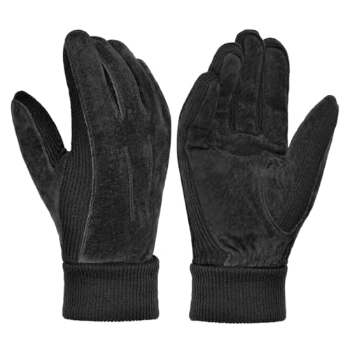 Harssidanzar Herren Winterhandschuhe warm Wolle Fleece gefüttert Wildleder Handschuhe SM045EU,Schwarz,Größe XL von Harssidanzar