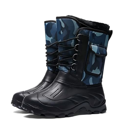 Harssidanzar Herren Winterstiefel für die Jagd Lang, extrem warm & wasserdicht mit EVA Zehenschutz und Seitentasche,RM029,Blau,Größe42 von Harssidanzar