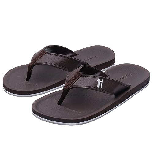 Harssidanzar Herren Zehentrenner,Klassischer String Leichte schnell trocknende wasserdichte Sommer Strand Sandalen KM230EU,Braun,Größe 40 von Harssidanzar