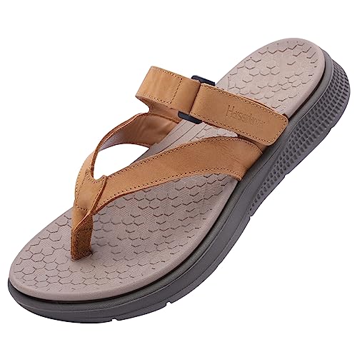 Harssidanzar Herren Zehentrenner,Leichtes Slip Auf String Hausschuhe Sandalen Mit Outdoor/Indoor Sommer Strand KM225EU,Kamel, Größe 45 von Harssidanzar