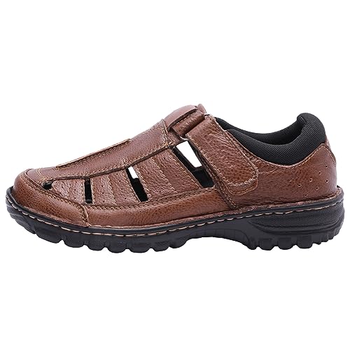 Harssidanzar Herren geschlossene Zehen Sandalen,echtes Leder bequeme justierbare Fischer Strand Sandalen Schuhe für Outdoor Walking Fahren KM227EU,Cognac,Größe 40 von Harssidanzar