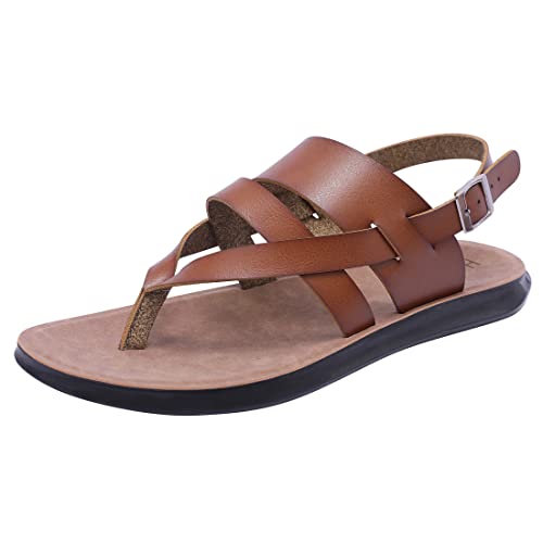 Harssidanzar Herren sandalen, Sommer bequemeverstellbare Knöchelriemen flache Slip On Sandalen für Herren KM218EU,Khaki,Größe 42 von Harssidanzar