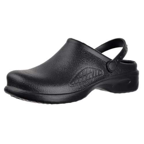 Harssidanzar Herren und Damen Clogs Chef Schuhe,Krankenschwester Schuhe,Unisex Slip On Garten Schuhe HU204EU,Schwarz,Größe 39 von Harssidanzar