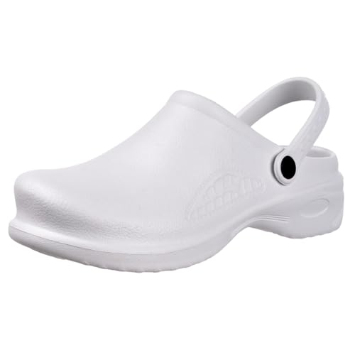Harssidanzar Herren und Damen Clogs Chef Schuhe,Krankenschwester Schuhe,Unisex Slip On Garten Schuhe HU204EU,Weiß, Größe 41 von Harssidanzar
