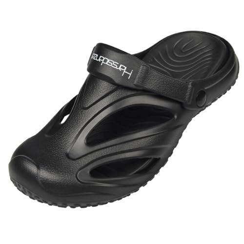 Harssidanzar Herren und Damen Clogs Gartenschuhe,rutschfeste Strandsandalen mit heraEUnehmbaren Einlegesohlen Outdoor Indoor HU201EU,Schwarz,Größe 44/45 von Harssidanzar