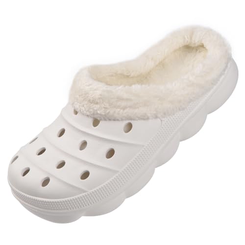 Harssidanzar Herren und Damen gefütterte Clogs, Unisex Winter Fleece Atmungsaktive Walking Garten Schuhe Warme rutschfeste Slipper Schuhe HU203EU,Weiß,Größe 38 von Harssidanzar
