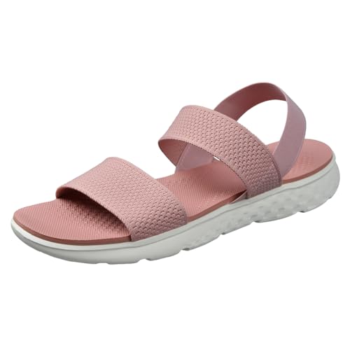 Harssidanzar KL224US Sommer-Sandalen mit elastischem Knöchelriemen, flache Sandalen zum Hineinschlüpfen für Damen, Pink, 40 EU von Harssidanzar