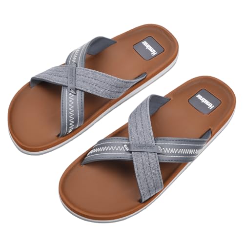 Harssidanzar KM234US Herren-Sommer-Sandalen, bequem, leicht, Fußgewölbeunterstützung, Slides, GRAU, 39.5 EU von Harssidanzar