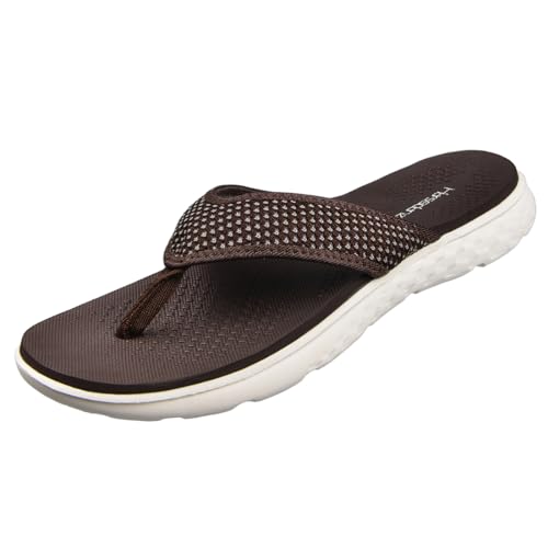 Harssidanzar KM240US Herren-Flip-Flops, Sport-Sandalen mit Fußgewölbeunterstützung, Tanga, leicht, Sommer, Strand, Sandalen, Braun, 41 EU von Harssidanzar