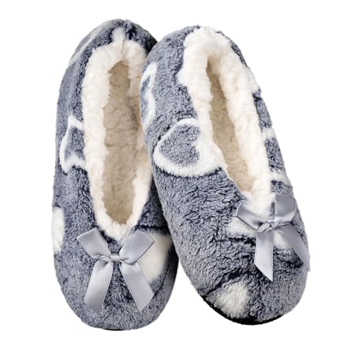 Harssidanzar Kuschelige Damen-Hausschuhe als Socken Extra weich Anti-Rutsch-Sohle Niedliches Design Maschinenwaschbar RL012,Grau,Größe35-37 von Harssidanzar