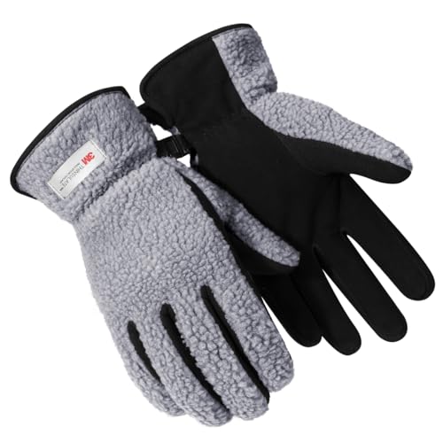 Harssidanzar Leder Winterhandschuhe Für Herren Schafsfell Wildleder Outdoor Schnee Ski Thermal Fleece und Thinsulate Gefüttert Weich SM041EU,Grau/Schwarz,Größe S von Harssidanzar