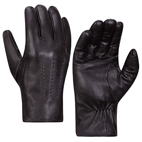 Harssidanzar Leder handschuhe für Herren,Winter Kaninchenfell gefütterte weiche Echtlederhandschuhe KM047EU,Braun,Größe M von Harssidanzar