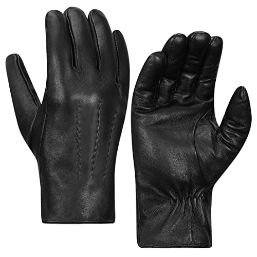 Harssidanzar Lederhandschuhe für Herren,Winter Kaninchenfell gefütterte weiche Echtlederhandschuhe KM047EU, Schwarz, Größe M von Harssidanzar