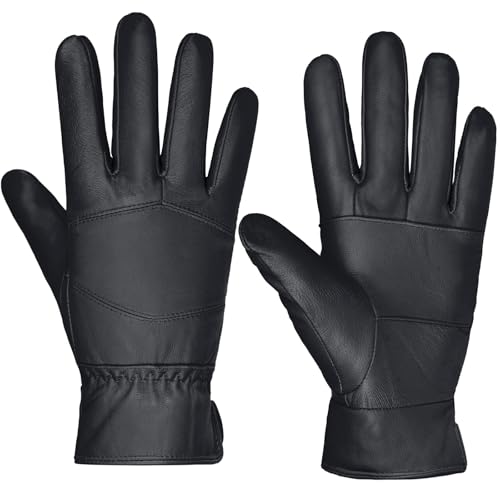 Harssidanzar Lederhandschuhe für Herren Winter Thermal mit weichem Futter Schafsleder Handschuhe SM051EU,Schwarz,Größe L von Harssidanzar