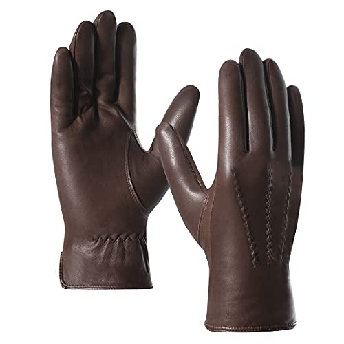 Harssidanzar Luxuriöse Herren-Handschuhe aus italienischem Schafsleder, Vintage-Look, Kaschmir-Futter - Braun - Medium von Harssidanzar