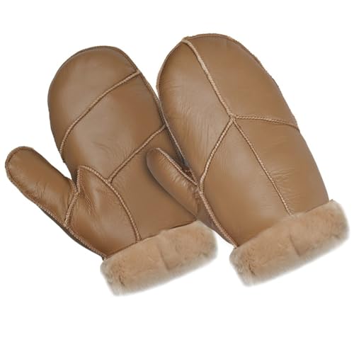 Harssidanzar Männer Fäustlinge für Winter,Lammfell Shearling Pelz gefüttert Warme Echtleder Fäustlinge Handschuh KM054EU,Kaffee,Größe L von Harssidanzar