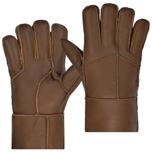 Harssidanzar Männer Shearling Handschuhe,Warme Winter Leder Shearling Schaffell Handschuhe KM056EU,Karamell,Größe L von Harssidanzar