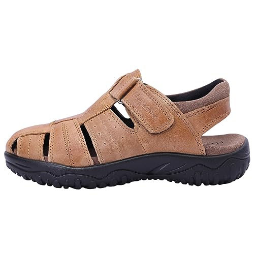 Harssidanzar Männer Wandern Sandalen,Herren Echtes Leder Geschlossene Zehe Leder Fischer Outdoor Wandern Sportschuhe Sommer KM226EU,Bräunen,Größe 40 von Harssidanzar