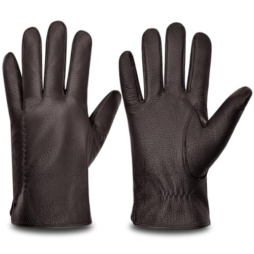 Harssidanzar Mens Leder Handschuhe für kaltes Wetter,Winter Warme Handschuhe,HM003EU,Braun,Größe L von Harssidanzar