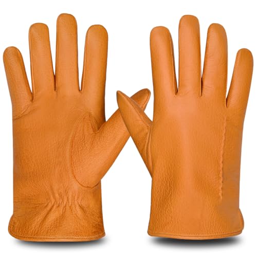 Harssidanzar Mens Leder Handschuhe für kaltes Wetter,Winter Warme Handschuhe,HM003EU,Tan,Größe M von Harssidanzar