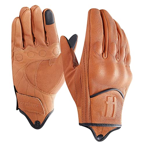 Harssidanzar Motorradhandschuhe, Herren Touchscreen Motorrad Handschuhe Leder für Motorradrennen, Mountainbike, Motorcross,Bräunen, Größe L von Harssidanzar