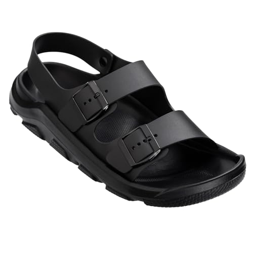 Harssidanzar Sommer Herren Sandalen Doppelte Schnalle Verstellbare Rutschen Flache Strandsandalen KM242EU,Schwarz,Größe 44 von Harssidanzar