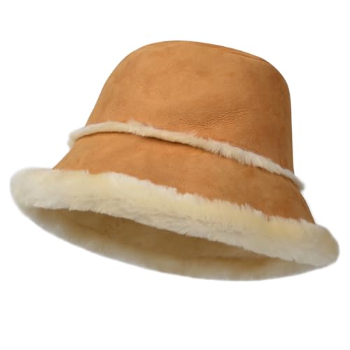 Harssidanzar Winter Fischerhüte für Männer und Frauen Lammfell Shearling Leder Warme Hüte Mützen Caps CU608EU, Kamel, Größe M von Harssidanzar