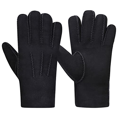 Harssidanzar Winter Herren Lederhandschuhe,Wildleder Lammfell Shearling Dicke Wolle Gefüttert Beheizte Warme Winter Kaltwetter Kleid Fahrhandschuhe KM043EU,Schwarz,Größe M von Harssidanzar