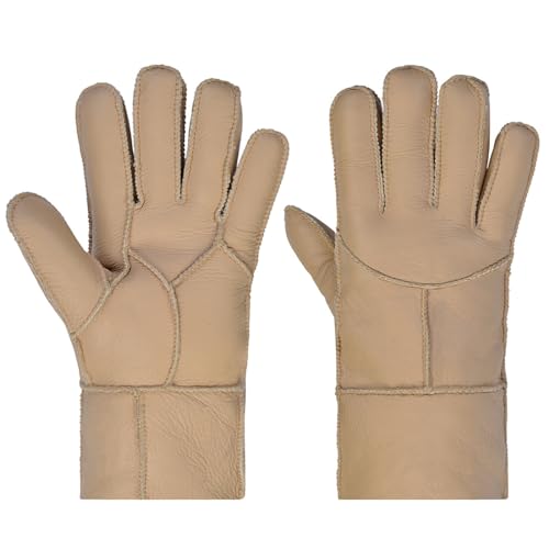 Harssidanzar Winter Leder handschuhe,warme Shearling Wolle gefüttert für Damen Winter kaltes Wetter Handschuhe KL029EU,Beige,Größe L von Harssidanzar