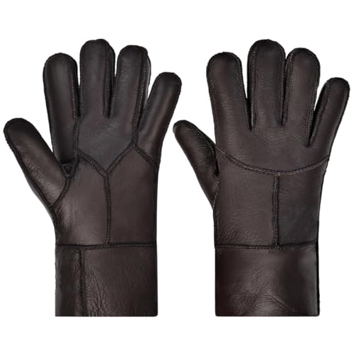 Harssidanzar Winter Leder handschuhe,warme Shearling Wolle gefüttert für Damen Winter kaltes Wetter Handschuhe KL029EU,Braun,Größe L von Harssidanzar