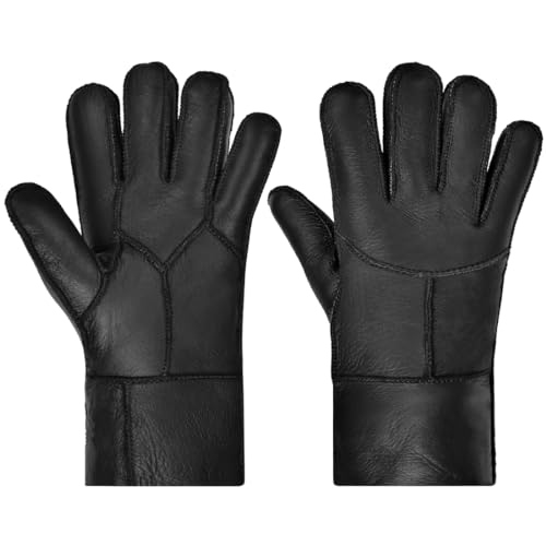 Harssidanzar Winter Leder handschuhe,warme Shearling Wolle gefüttert für Damen Winter kaltes Wetter Handschuhe KL029EU,Schwarz,Größe L von Harssidanzar