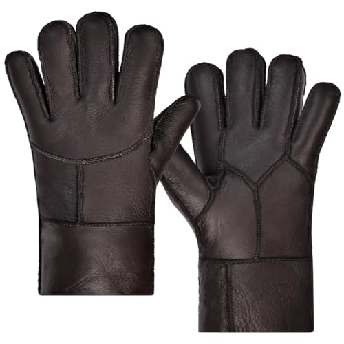 Harssidanzar Winter Lederhandschuhe, warme Shearling Wolle gefüttert für Männer Winter kaltes Wetter Handschuhe KM053EU,Braun,Größe M von Harssidanzar