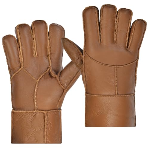 Harssidanzar Winter Lederhandschuhe, warme Shearling Wolle gefüttert für Männer Winter kaltes Wetter Handschuhe KM053EU,Kaffee,Größe M von Harssidanzar