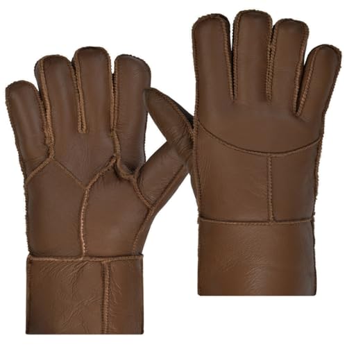 Harssidanzar Winter Lederhandschuhe, warme Shearling Wolle gefüttert für Männer Winter kaltes Wetter Handschuhe KM053EU,Karamell,Größe M von Harssidanzar