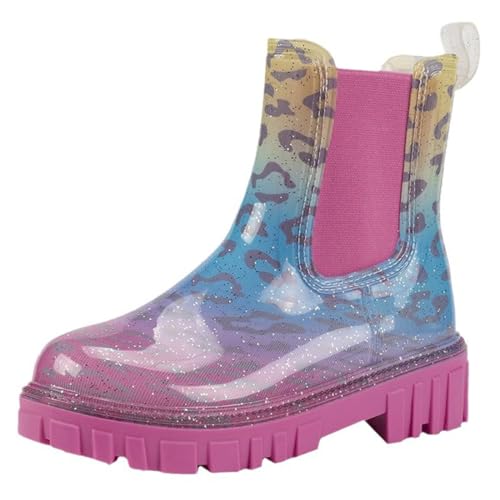 Harssidanzar Womens Ankle Rain Boots Waterproof Chelsea Boots,Anti-Rutsch-Regenstiefel und Gartenschuhe für Damen mit bequemen Einlegesohlen HL211EU,Rosa Leopard,Größe 41 von Harssidanzar